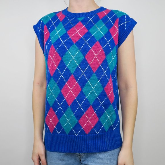 Vintage 80s Sportables Argyle Knit Sweater Set - Picture 5 of 6